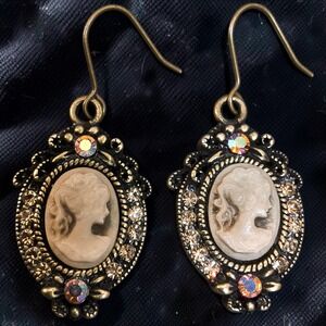 Vintage Victorian Revival Cameo Rhinestone Drop Earrings